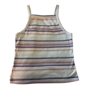 MUDD tank top, Large, square neckline , muted colors stripe: cream, black, gold